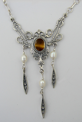 Sterling Silver Victorian Necklace With Tiger Eye